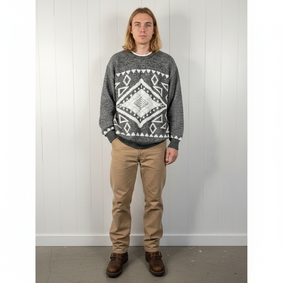 Vintage Other - Vintage 90s Gray Knit Grandpa Sweater Mens Preppy Oversized Eclectic Size Large